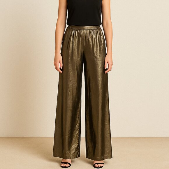Ramy Brook Gold‎ Metallic Phyllon High Waist Wide Leg Palazzo Pant